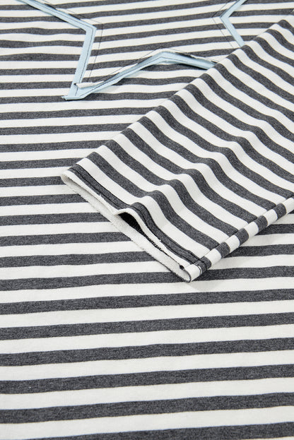 Gray Stripe Contrast Star Stitched Plus Size Long Sleeve Top