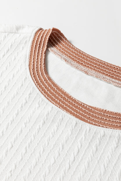 White Cable Texture Ribbed Color Block Plus Size Knit Top