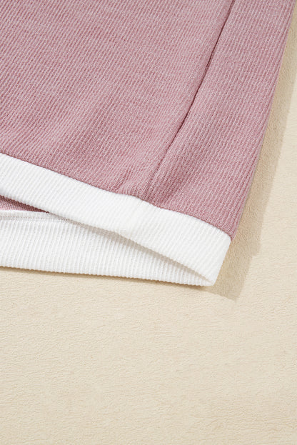 Light Pink Contrast Trim Knitted Drop Shoulder Plus Size Top