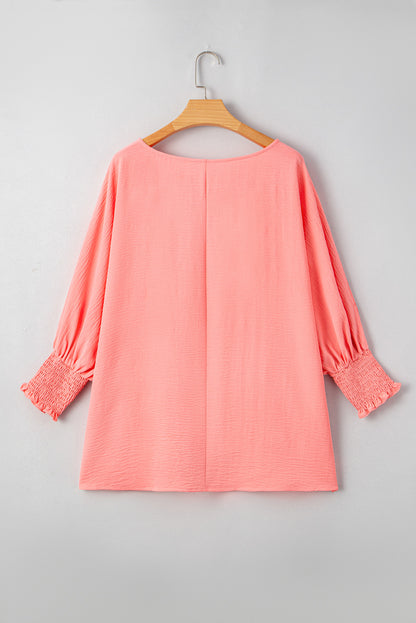 Blossom Shirred Cuffs Half Sleeve Plus Size Textured Blouse