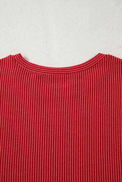 Fiery Red Twist Ribbed MERRY Letter Graphic Plus Size Pullover