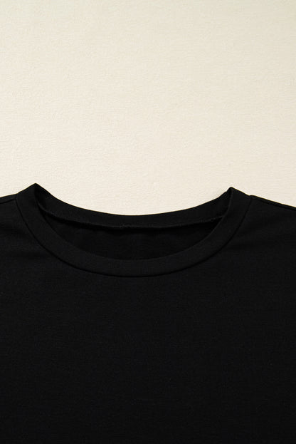 Black Bow Knot Patchwork Crewneck Plus Size Blouse