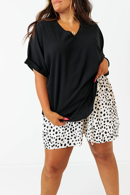 Bright Pink Seamed Back High Low Hem V Neck Cuffed Sleeve Plus Size Tee