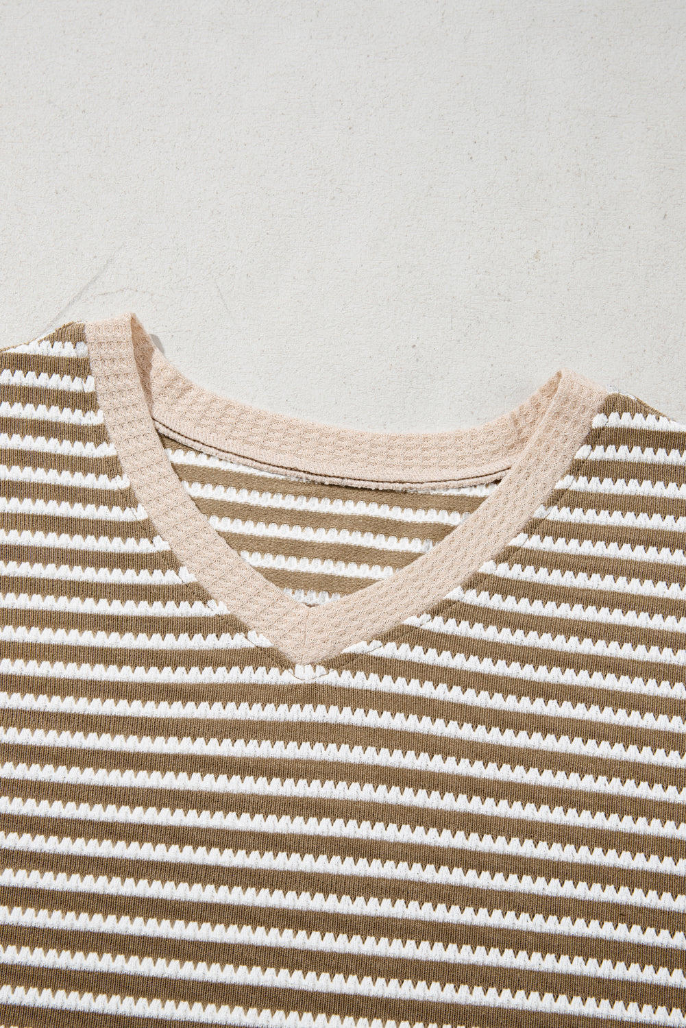 Khaki Stripe Textured Dolman Sleeve High Low Plus Size Top