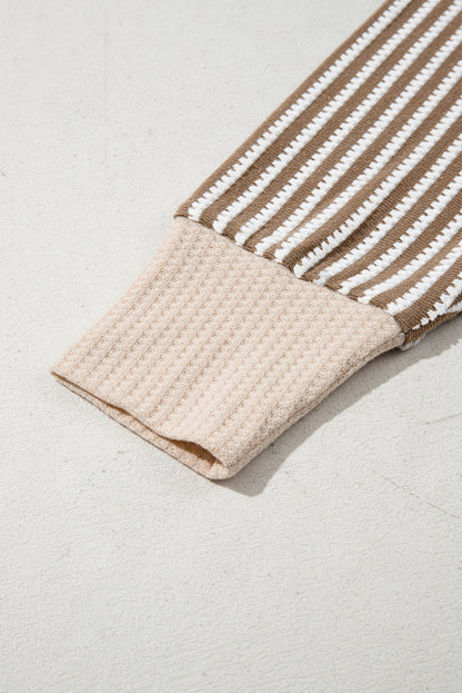 Khaki Stripe Textured Dolman Sleeve High Low Plus Size Top